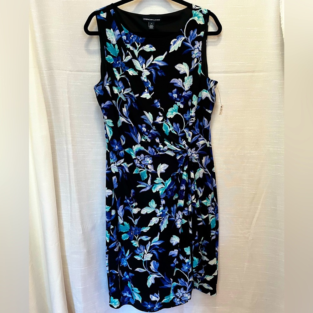 Black Blue Aqua Floral Wrap Dress Sz 16 NWT American Living